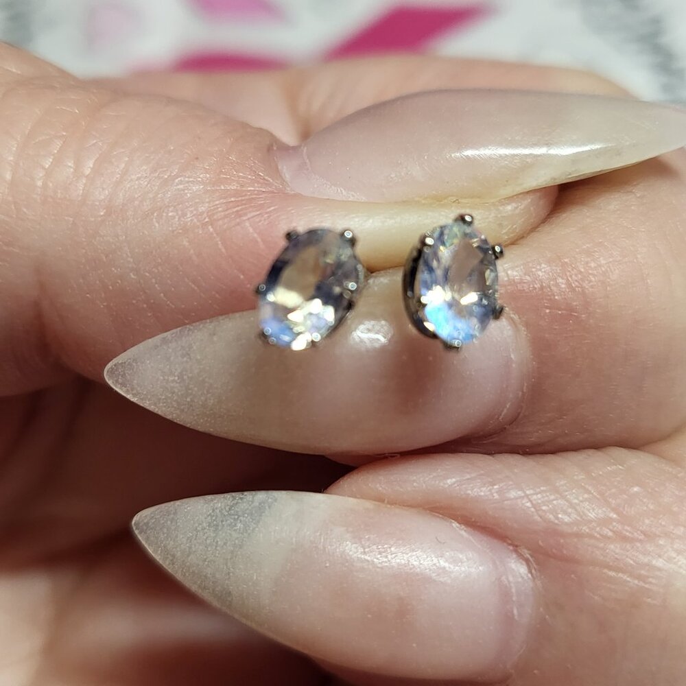 Moonstone Solitaire Sterling Silver Stud Earrings - image 5